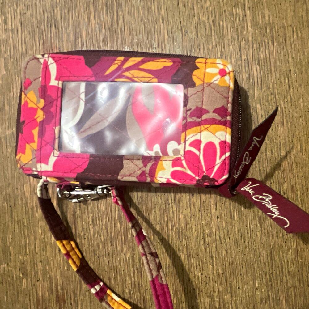 Vera Bradley Carnaby Floral Zip-Around Wallet ID Window Card Slots magenta gold